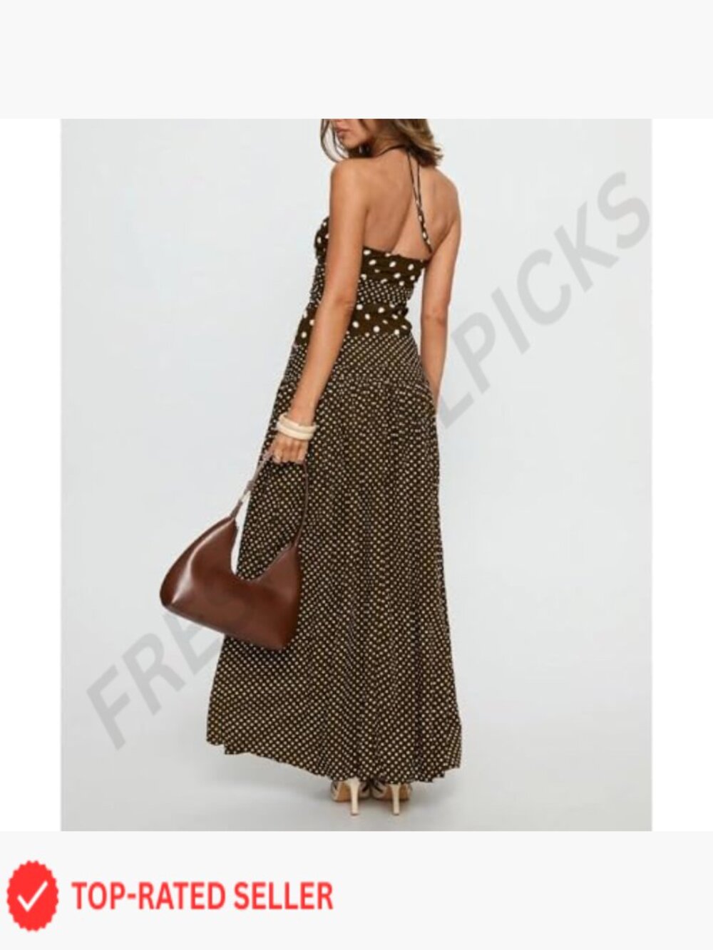 Polka Dot Halter Maxi Dress Flowy Backless Party Vacation Wear Sleeveless - Picture 6 of 6